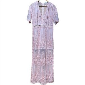 ELETER Mauve Pink Romper Lace Maxi Dress Size XL
